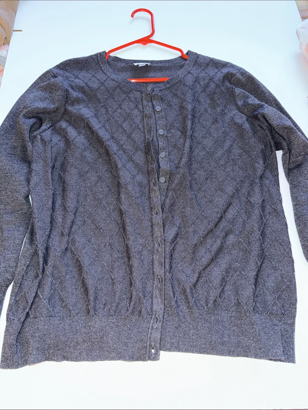 Avenue Dark Gray Quilted Button Front Cardigan